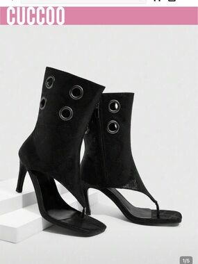 Cocuo SNL Knee High Stiletto Boots Black Open Toe Stiletto Heels Like New